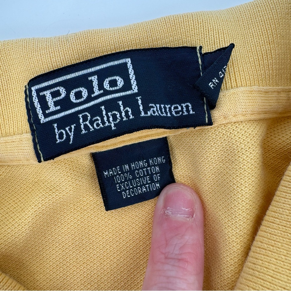 Polo Ralph Lauren Men’s Large Yellow 100% Cotton Long Sleeve Polo Shirt - Picture 4 of 7